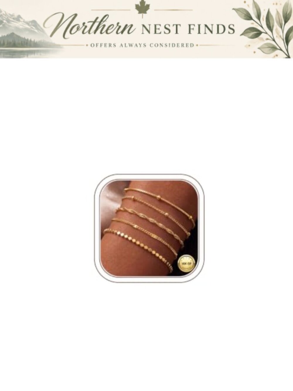 14K Gold Plated Layered Chain Bracelet Stack Set 5 Pcs Adjustable Women